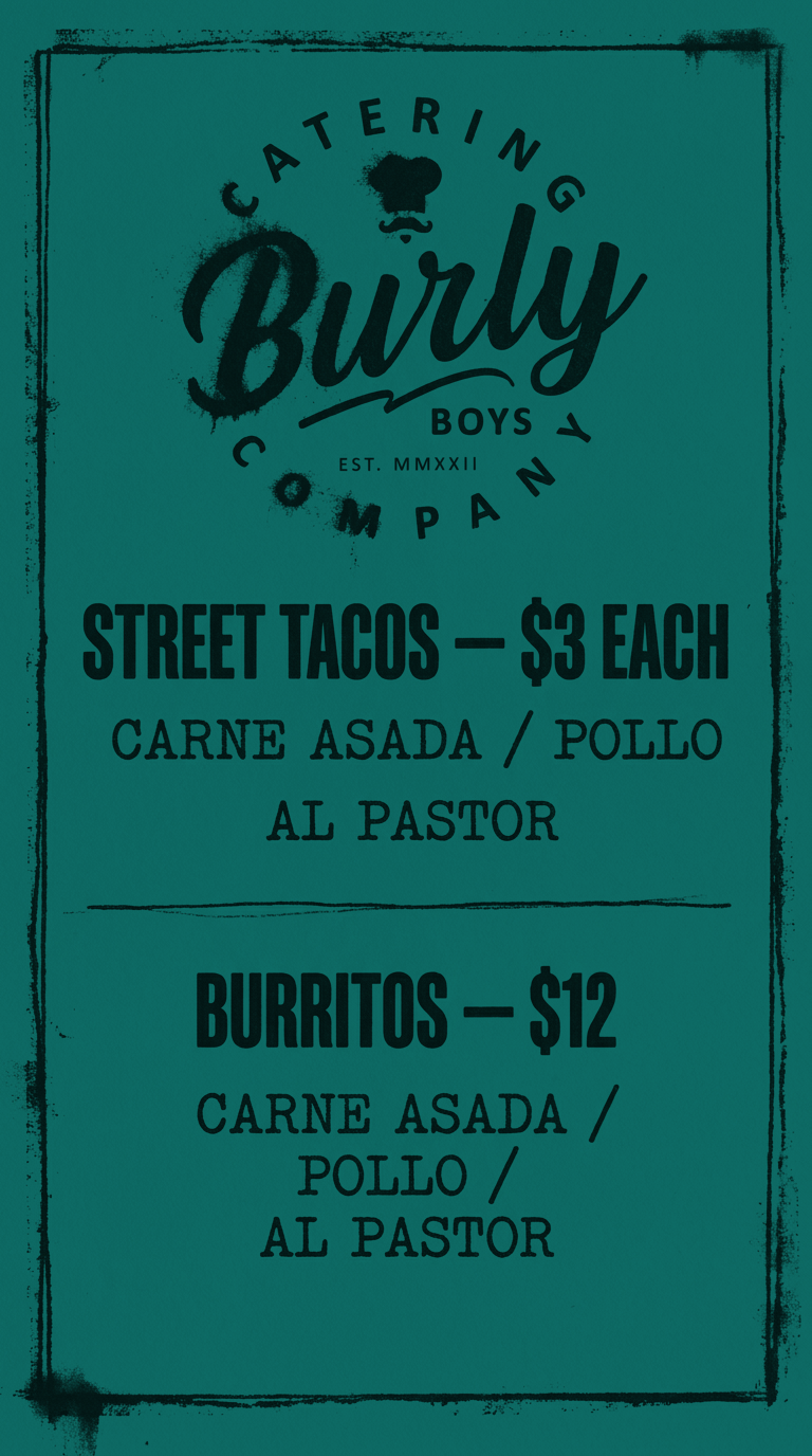 Burly Boys Catering Co. — menu flyer